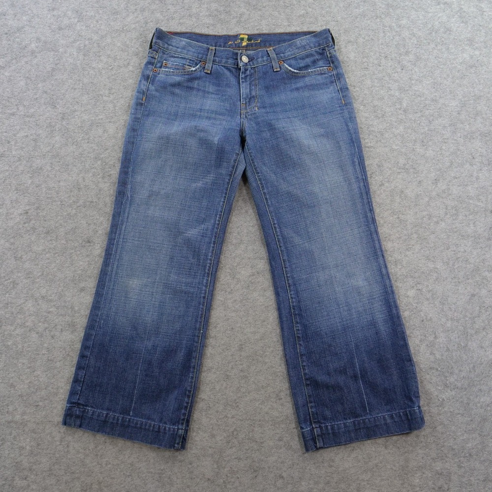 7 For All Mankind Jeans Womens 29 Blue Dojo Denim Wide Leg Distressed Cotton